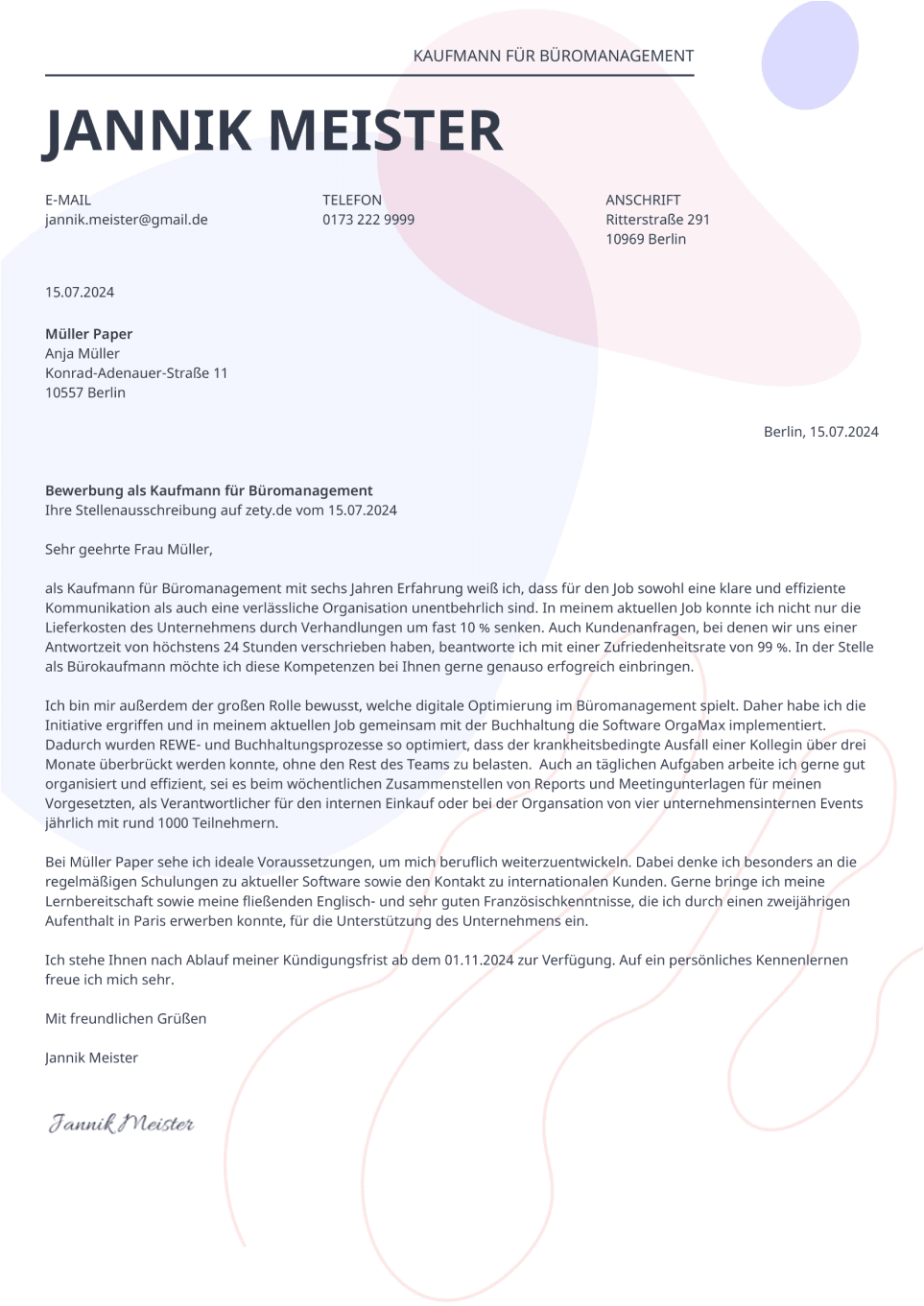 Anschreiben online Impetus