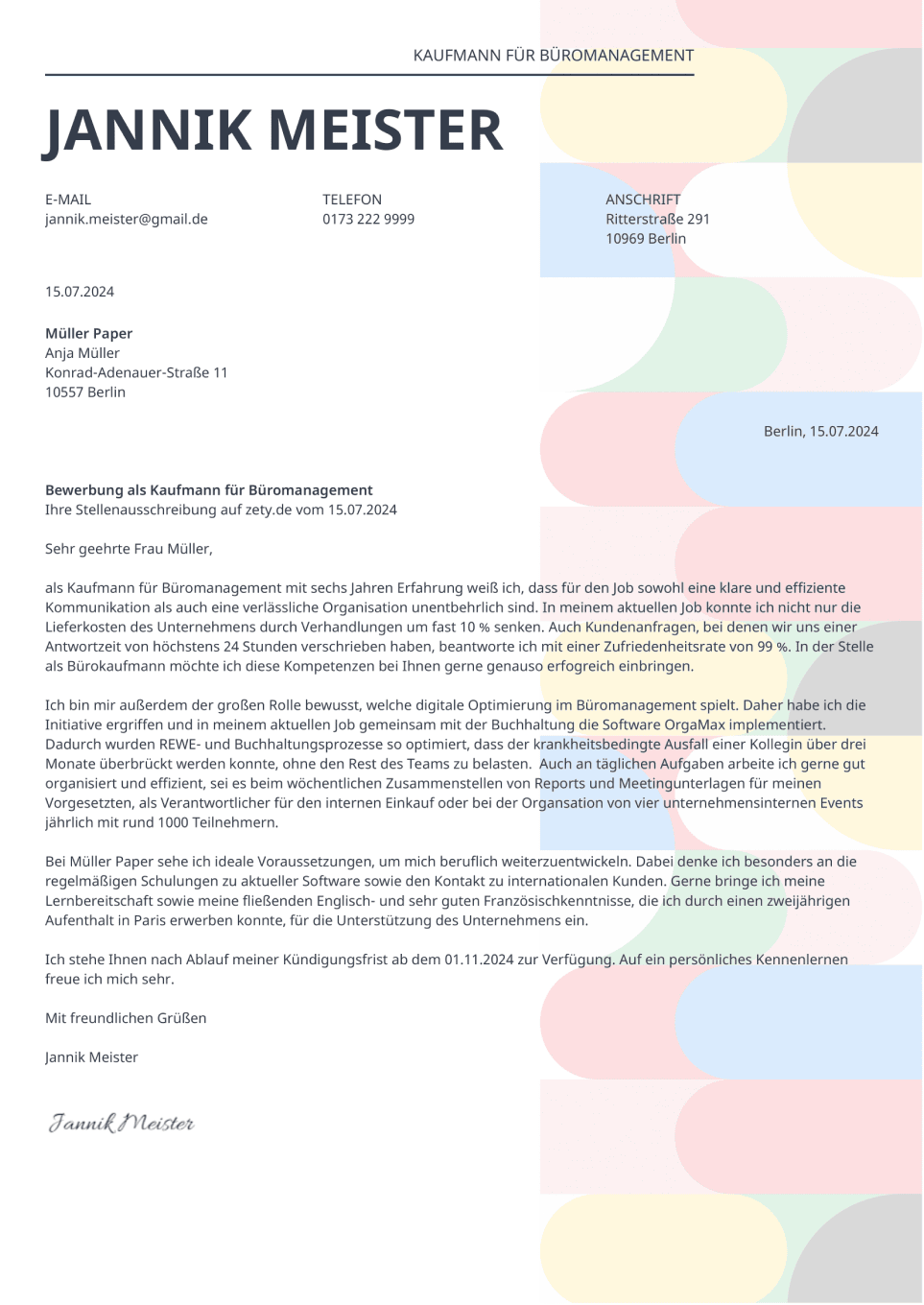 Anschreiben online Spectra