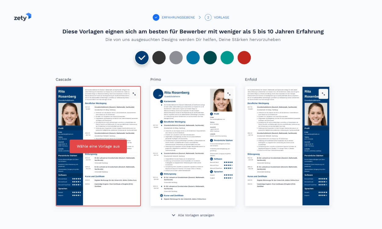 Zetys Vorlagen für verschiedene Erfahrungslevel